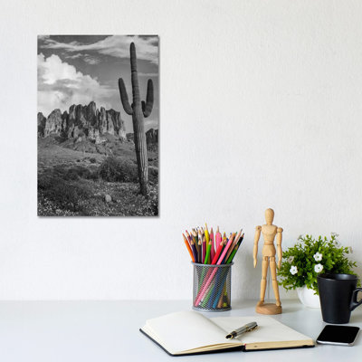 Saguaro And The Superstition Mountains, Lost Dutchman State Park, Arizona - Wrapped Canvas Print