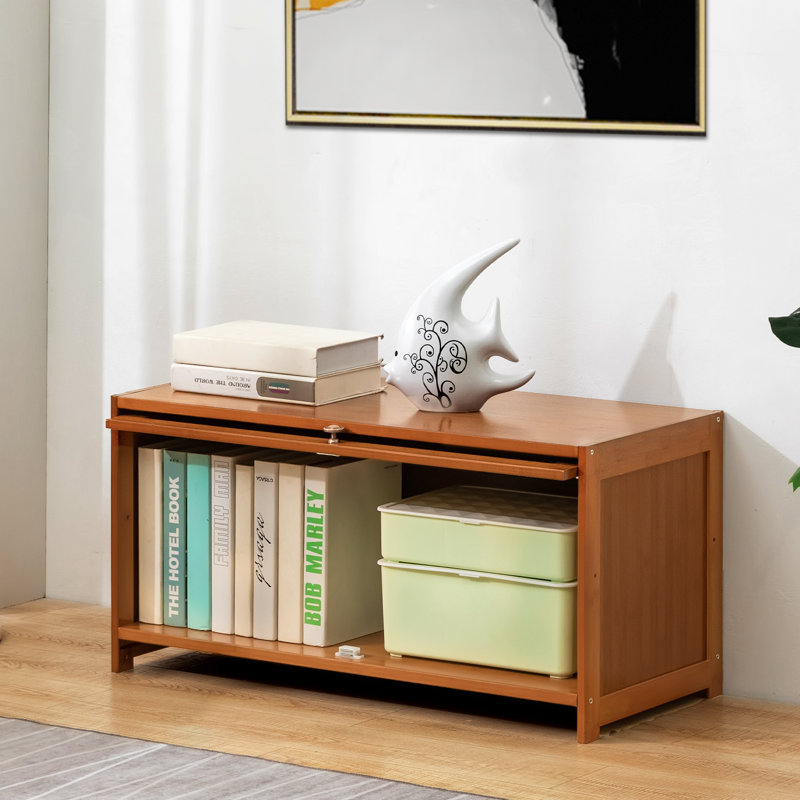 Brown Bamboo Rectangular Bookcase with Flip Doors