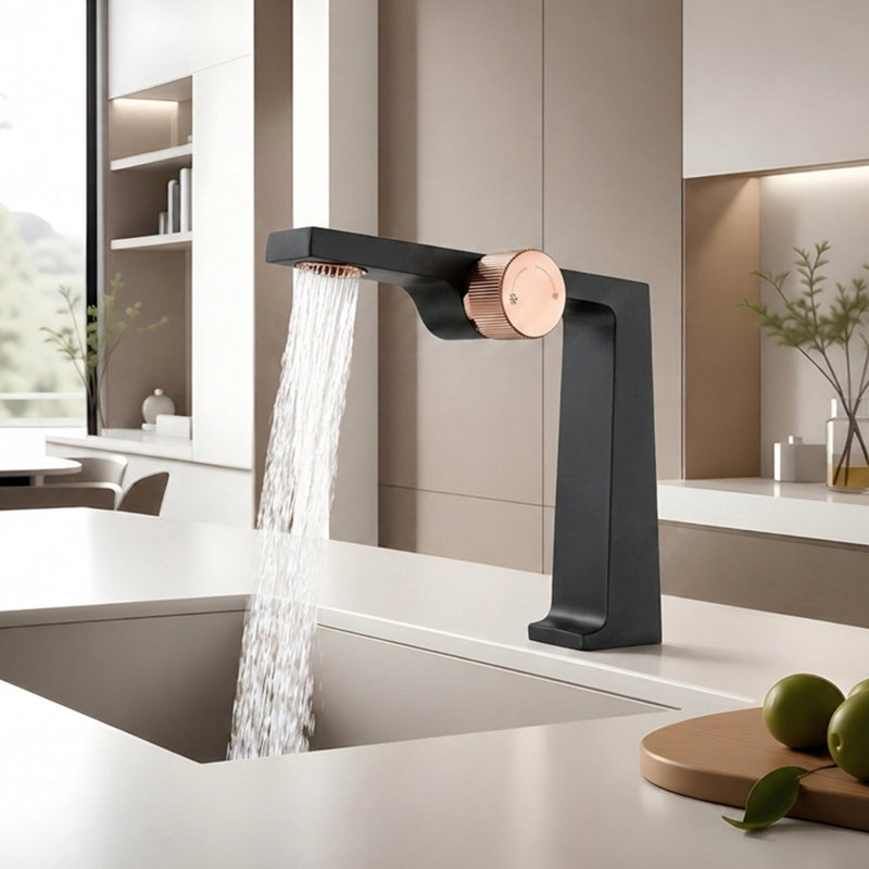 Single-Hole Single-Handle Bathroom Faucet, Matte Black/Rose Gold