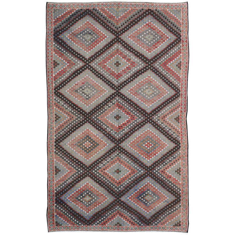 Tapis unique rouge / brun / framboise / gris de 4 pi 8 po x 6 pi 11 po Jijim