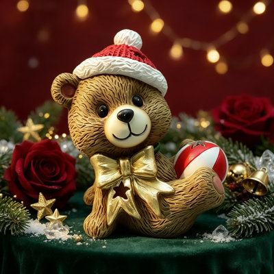Christmas Bear Figurine Festive Decor Cute resin bear  for holiday tabletop shelf display