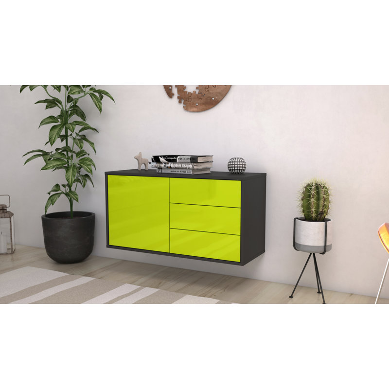 Linsley Unfinished Floating TV Stand, High Gloss Green