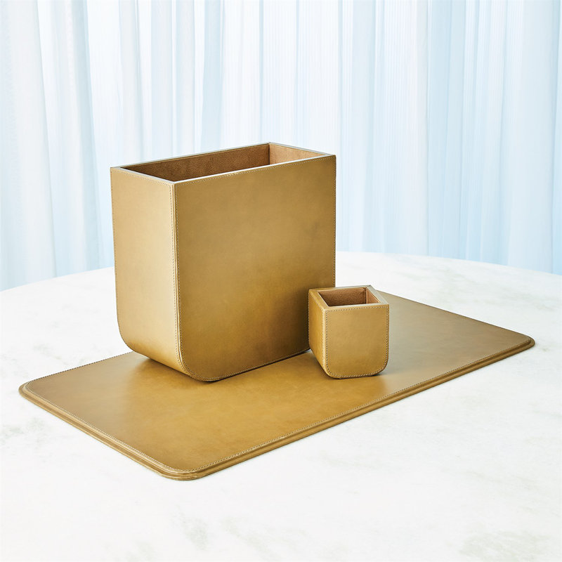 Radius Edge Leather Wastebasket, Light Brown