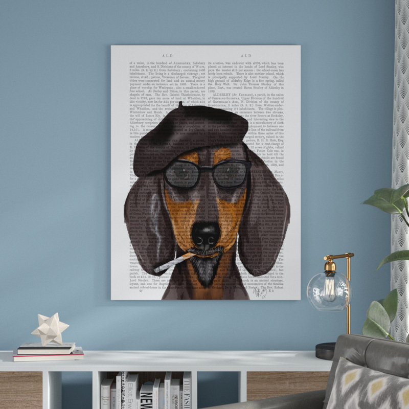 « hipster teckel », reproduction d’impression sur toile tendue, H 19 po x l 14 po x P 2 po
