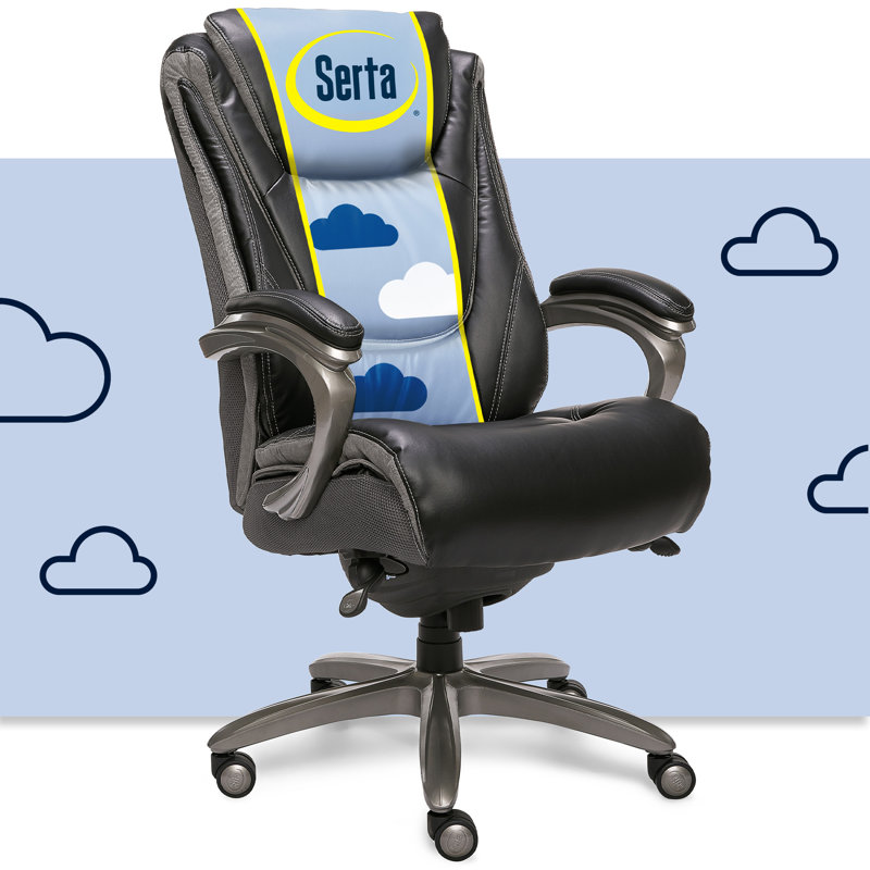 ErgoExecutive High-Back Black Leather & Wood Swivel Office Chair