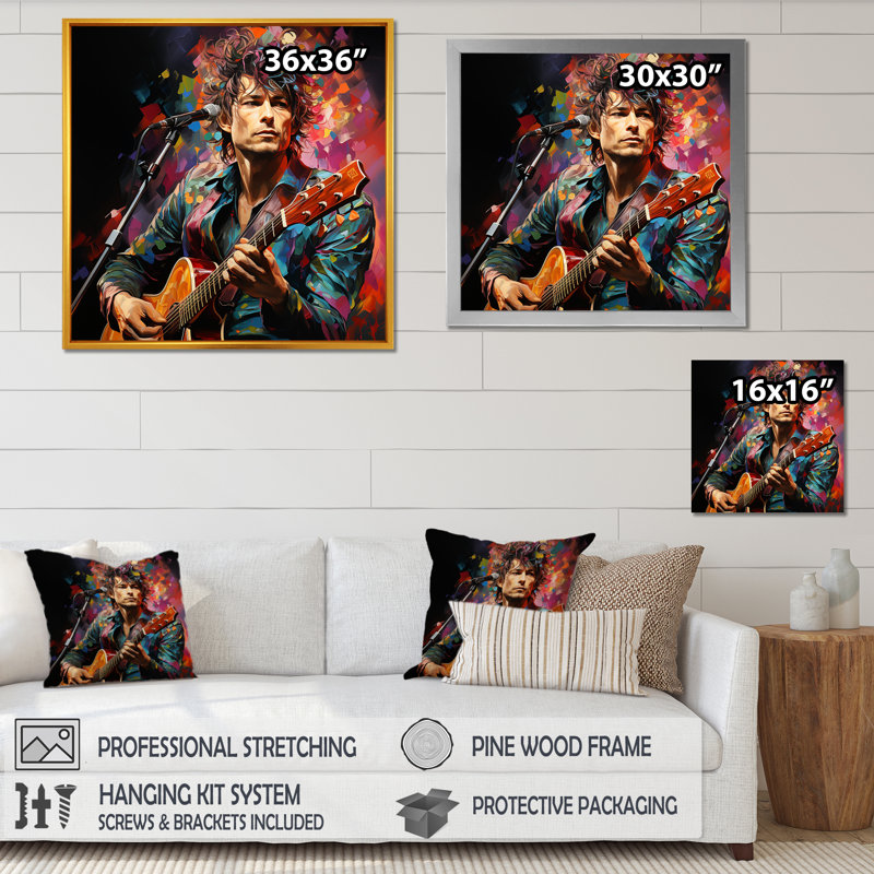 Rockstar Portrait 2 - musique, art mural, Cadre flottant noir, H 16 po x l 16 po