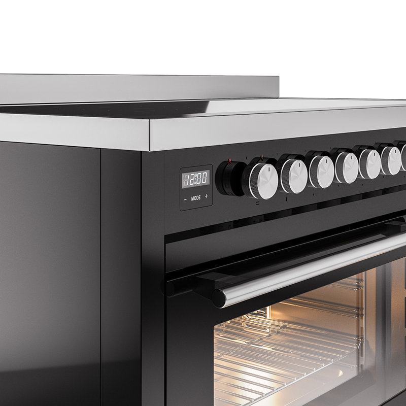 ILVE Professional Plus II Series 48 inch Induction Range with 6 Induction Elements (Glass Door), Glossy Black