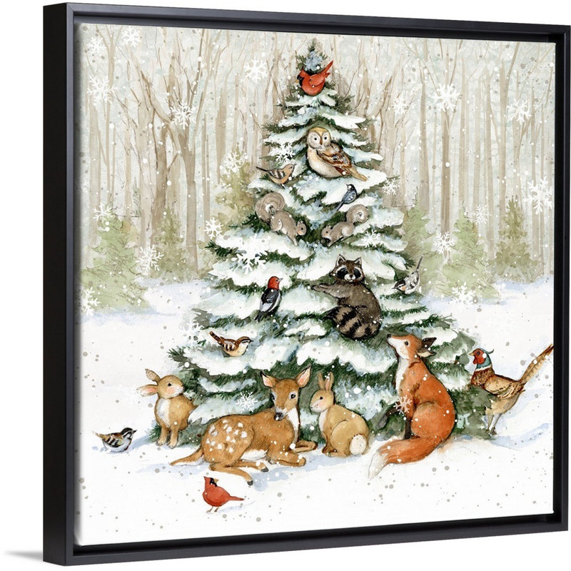 "Meadowbrook Woodland Critter" par Susan Winget - peinture sur toile à cadre flottant, Cadre noir, H 37,25 po x l 37,25 po