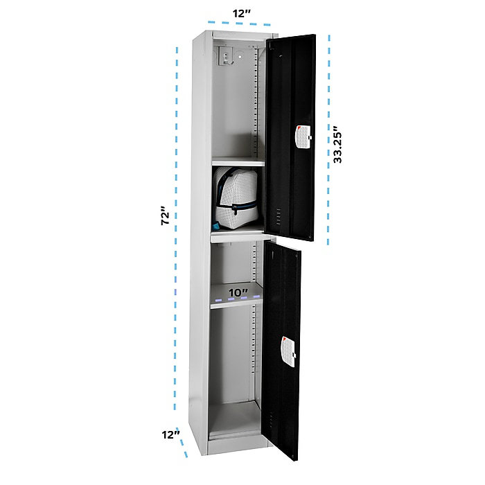 72" Black Steel Double Compartment Storage Locker with Adjustable Shelving