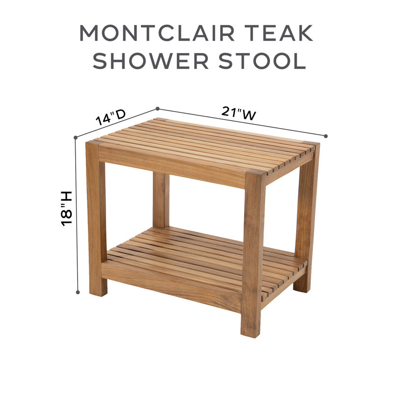 Montclair 18"x21" Teak Shower Stool, 18" H x 14" W x 21" D