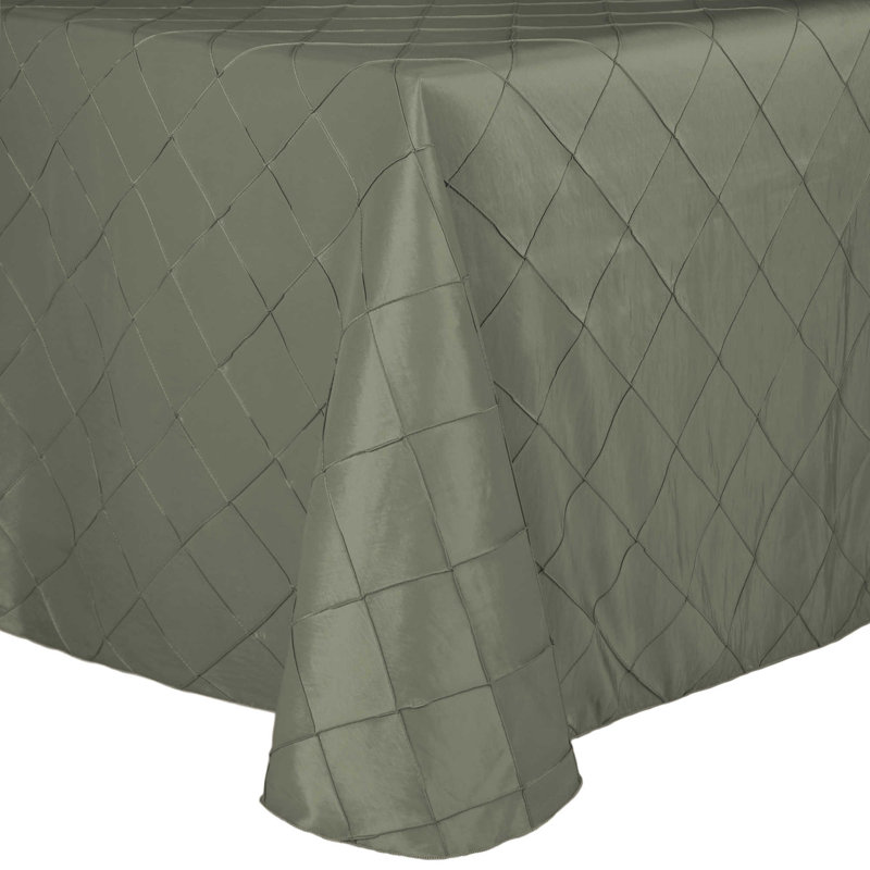 Ultimate Textile - Embroidered Pintuck Taffeta Tablecloth With Rounded Corners Aspen Mist, 132" Square, 2
