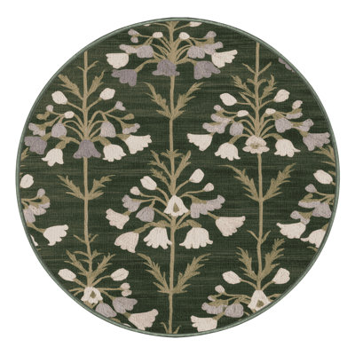 Machine Washable Botanical Green Area Rug