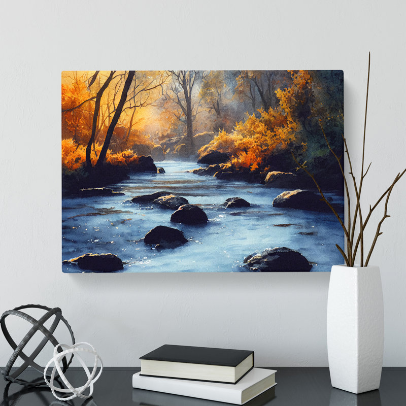 Autumn Forest Stream Vol.3 - Wrapped Canvas Painting, 35cm H x 50cm W x 3cm D
