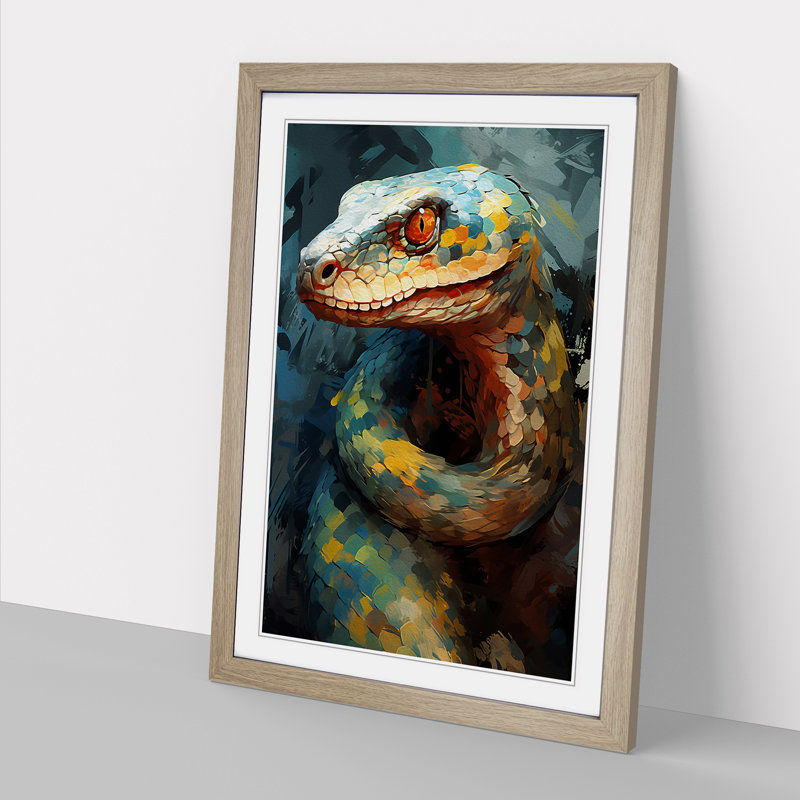 Python Gestural - Single Picture Frame Print on Wood, Oak, 34" H x 25" W x 2" D