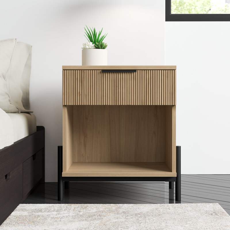Asho 1-Drawer Nightstand with Open Cubby, Coastal Oak