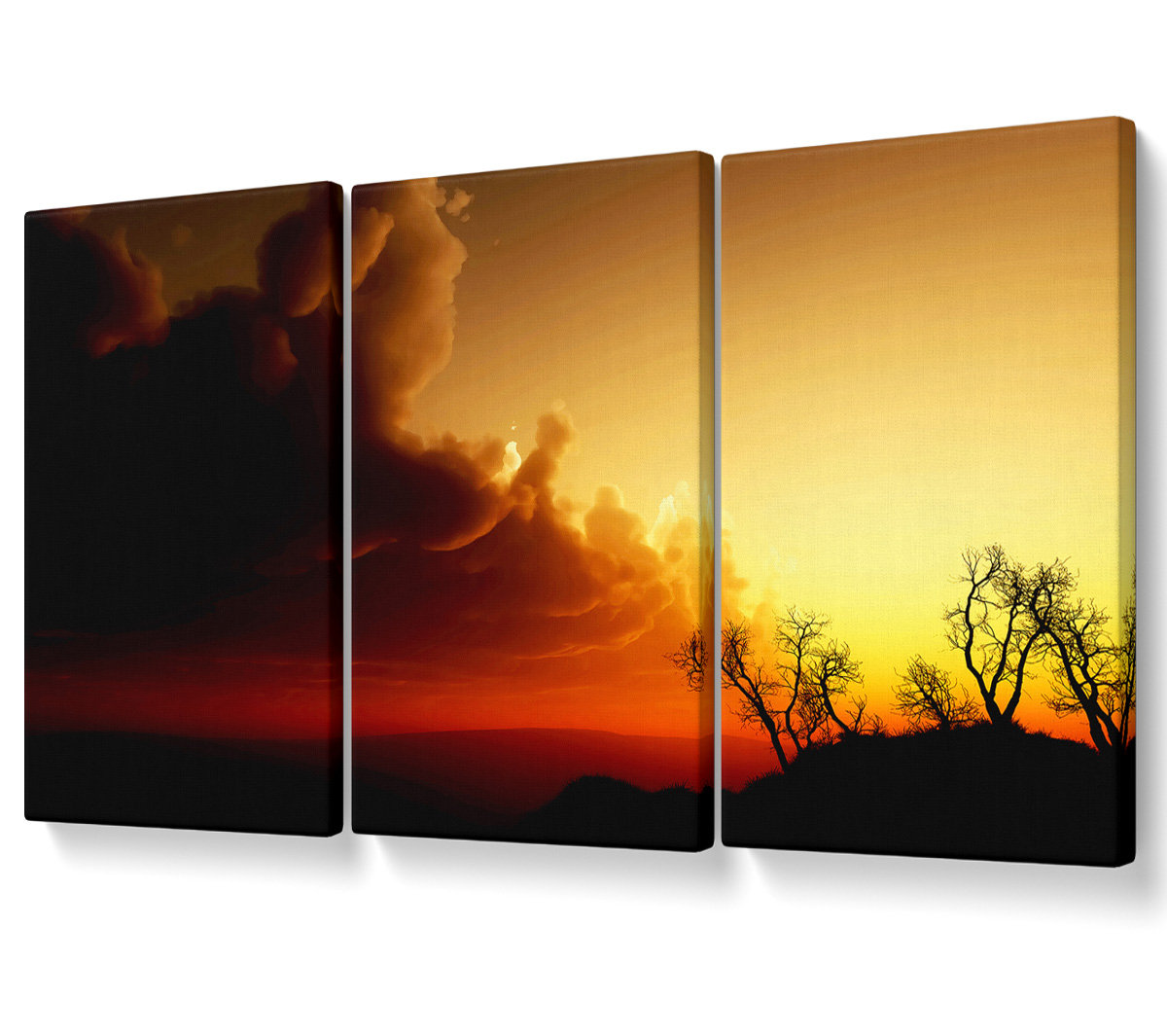 Ebern Designs Stunning Sun Clouds - 3 Piece Wrapped Canvas Graphic Art ...