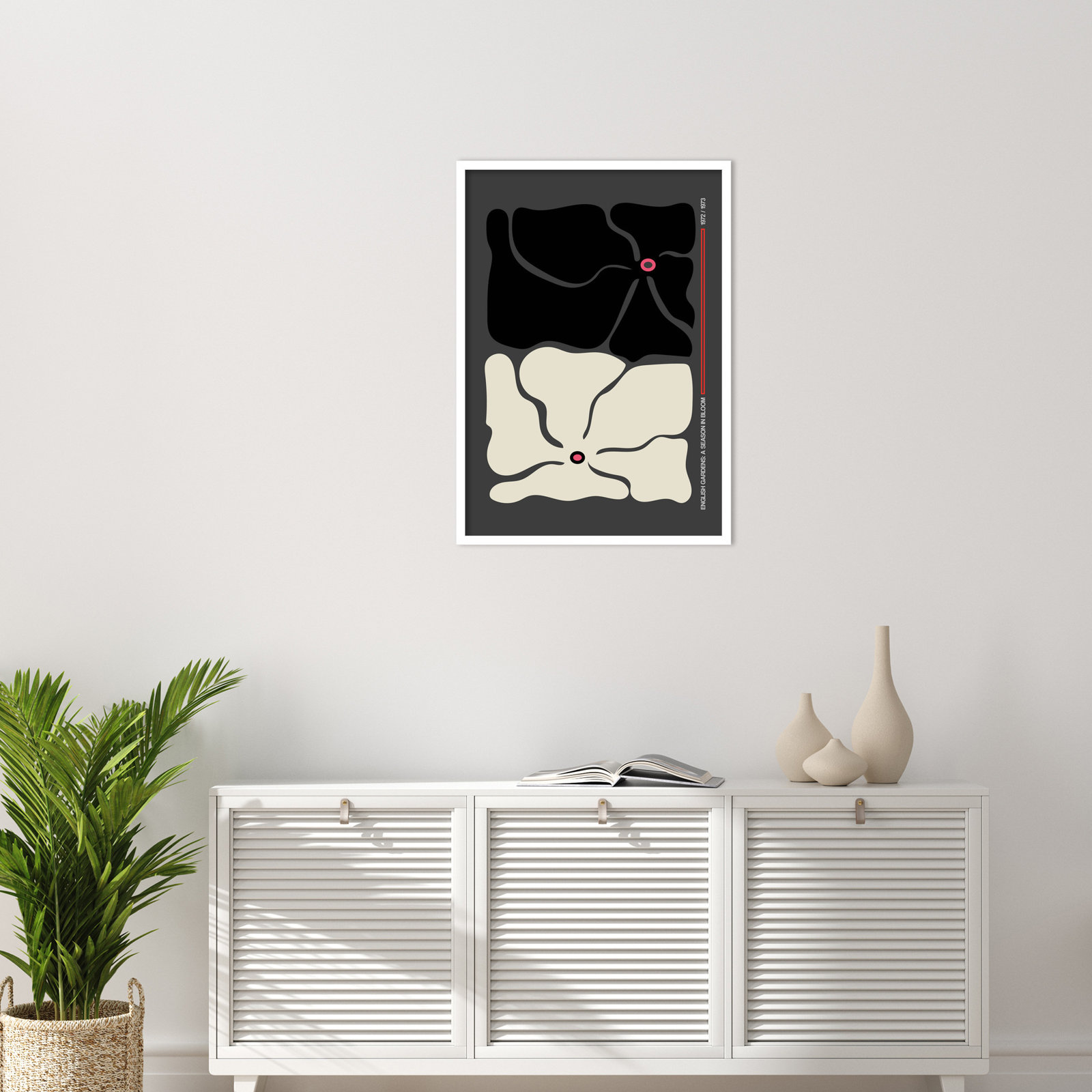 Two by Two Flower Grey Print, 33" H x 24" W x 1" D, White