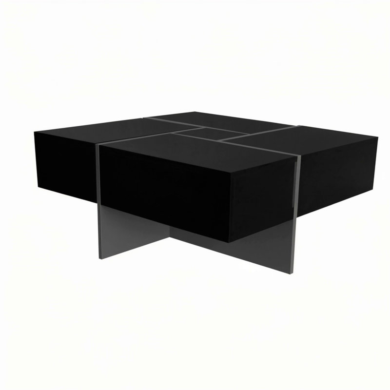 Unique Design Coffee Table With 4 Hidden Storage Compartments, Black 