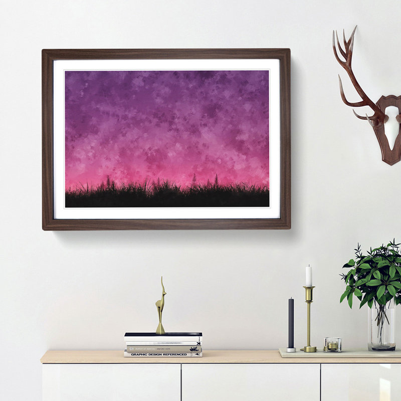 Sunset in Itaici Brazil - Picture Frame Painting Print, 24cm H x 33cm W x 2cm D, Walnut Framed