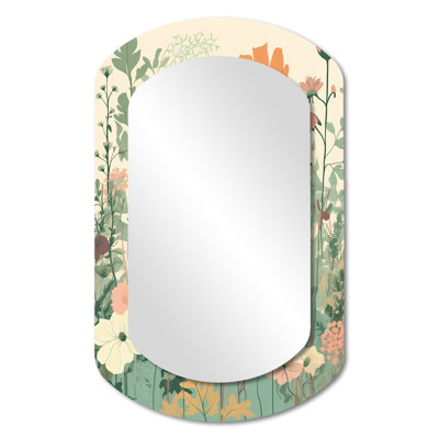 Vintage Wildflowers In Retro Pastel - Abstract Botanicals Modern Wall Mirror In Asymmetrical Shapes