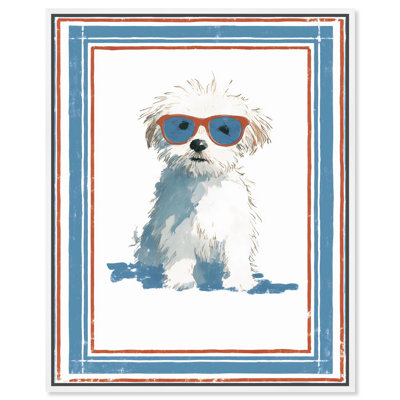 Cool Dog with Sunglasses IV Canvas Print Fun Dog Wall Decor by Art Remedy, White Frame, 16 x 20