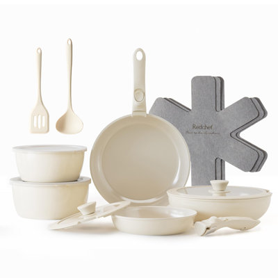 Ceramic Pots and Pans Set, Nonstick Kitchen Cookware Set with Detachable Handle, Non Toxic Cookware Set 16pcs, PFAS PFOA & PTFE Free, RV Ceramic Cookware for Camping, Dishwasher/Oven Safe