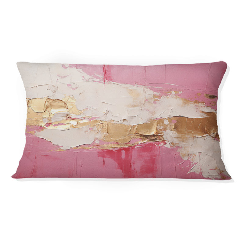 Minimalisme, horizon rose et doré I - Coussin décoratif avec peinture abstraite