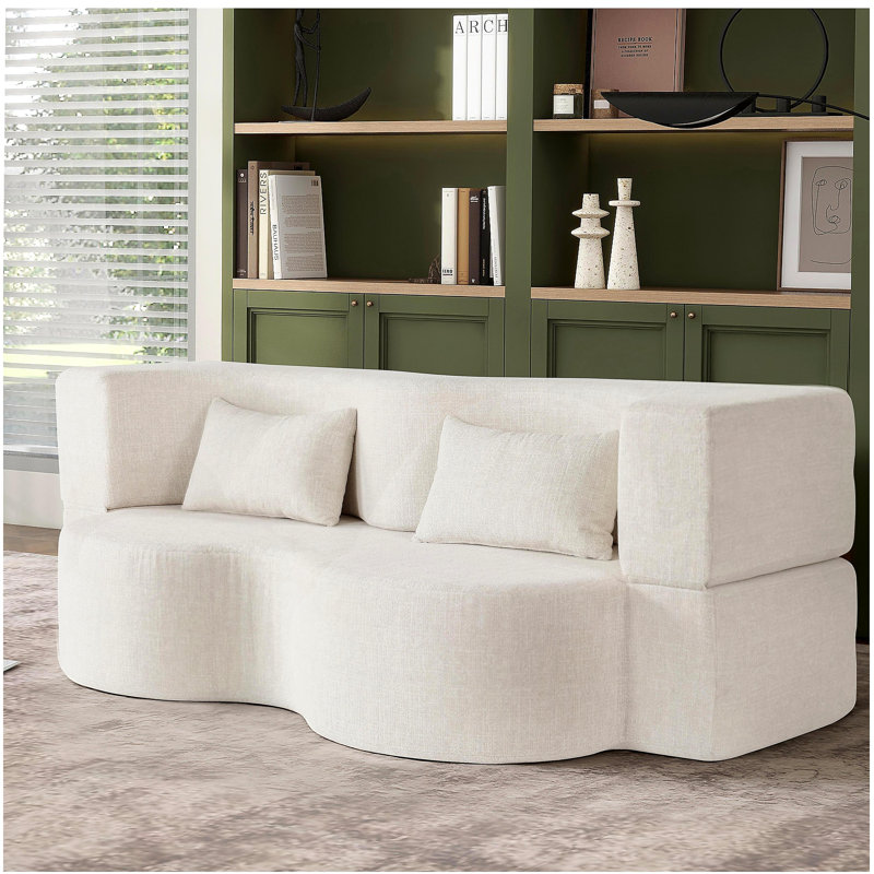 Canapé-lit pliable 2-en-1, canapé-lit convertible pliable sans os de 75 pouces, canapé-lit rembourré en mousse à mémoire de forme avec 2 coussins pour le salon