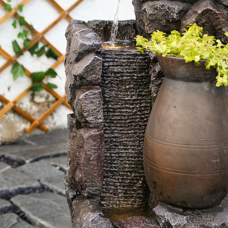 Fontaine à eau 45,65 po H avec pot à fleurs 5 niveaux Cascade de fontaines de jardin à DEL pour la terrasse