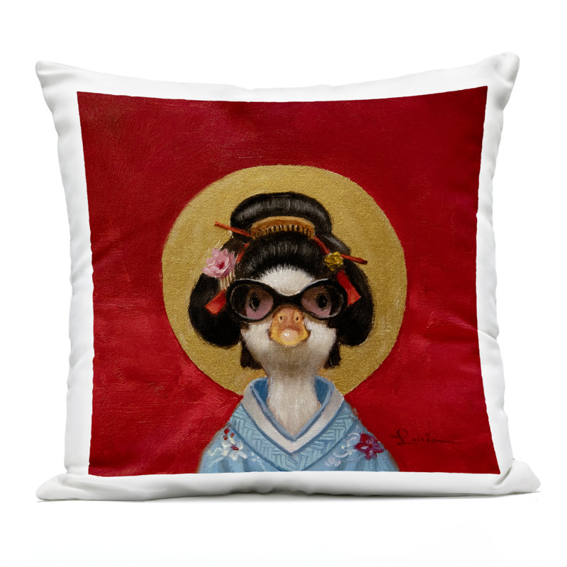 Coussin d'extérieur imprimé lapin dans un bain à bulles relaxant, design par Lucia Heffernan