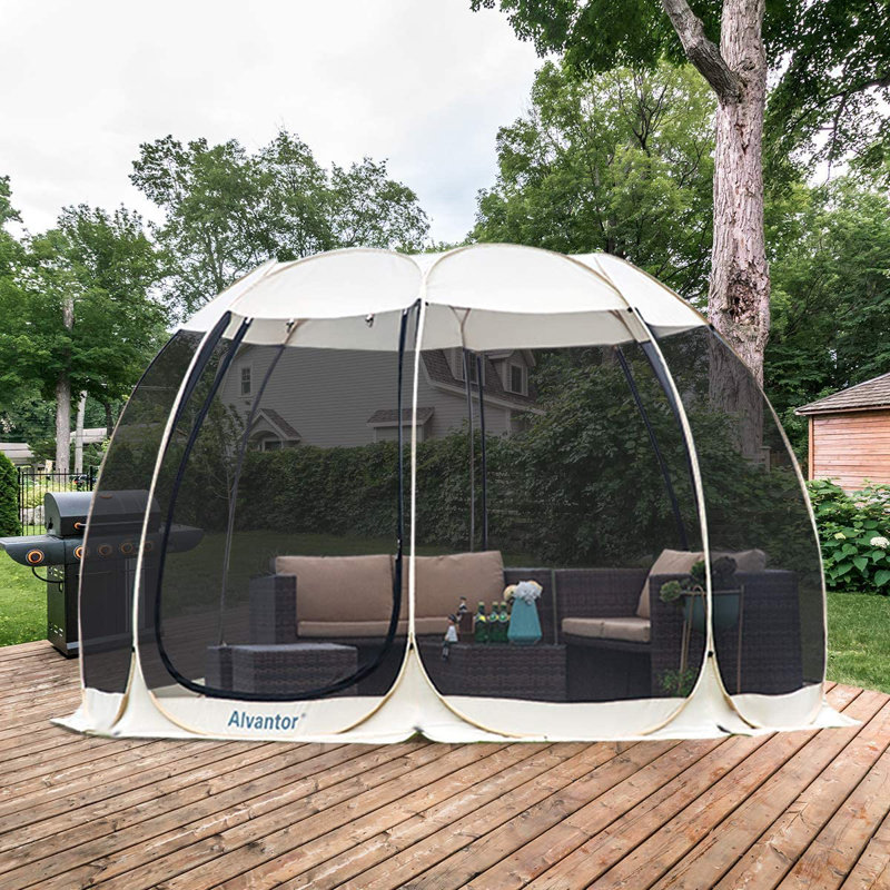 Pavillon de jardin en fibre de verre avec tentes, L 12 pi x L 12 pi x H 7,5 pi