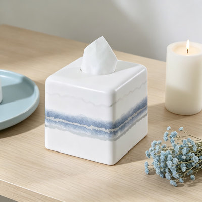 Tissue Box Cover, Resin Countertop Accessories, Marble Inspired Bathroom Essentials, Decorative Tissue Holder for Home Decor (Murano Collection)