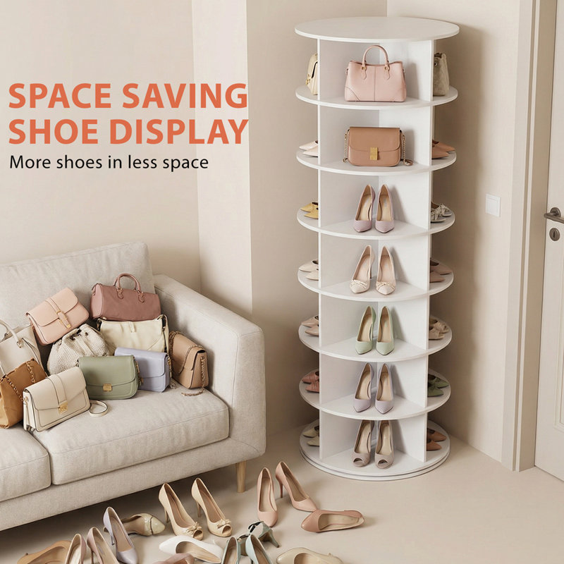 7 Tier Rotating Shoe Rack Tower, 360° Revolving Free Standing Spinning Shoe Organizer, Vertical Spinning Shoes Display, Shoes Rack Storage Round Carousel, Rotate Shoes Closet Organization