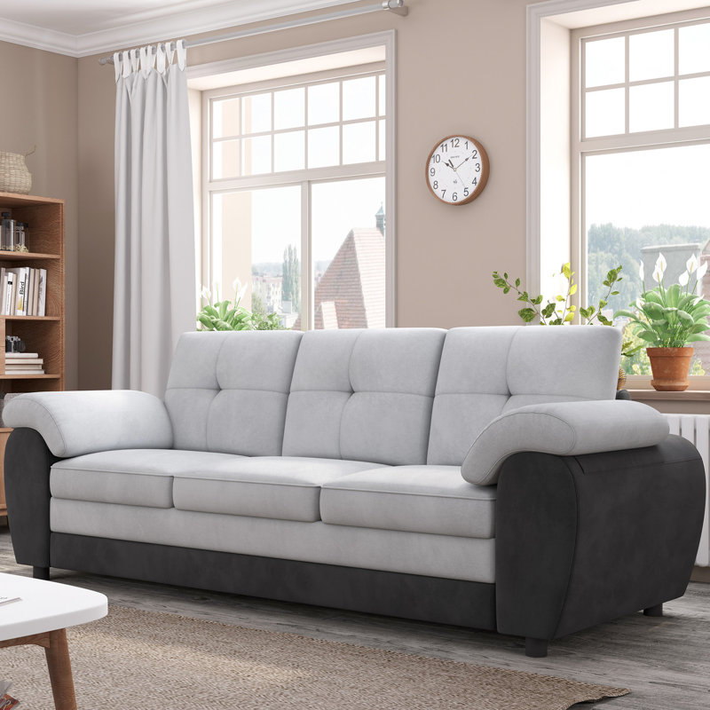 81,9 po de large pour 3 sièges, cuir noir et velours gris, siège assemblé, confort moderne