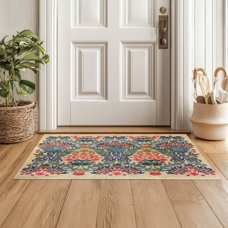 Tapis de sol lavable Lush Garden Sunrise, Crème/bleu, L 24 po x L 36 po