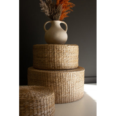  Natural Seagrass Display Risers Set of 3, 12" H Round Design