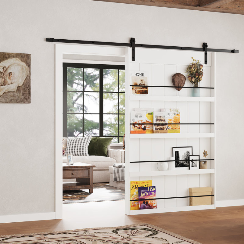 Porte de grange en bois et en bois apprêté de 84 po de hauteur avec ensemble de quincaillerie de fixation, 48 po x 84 po