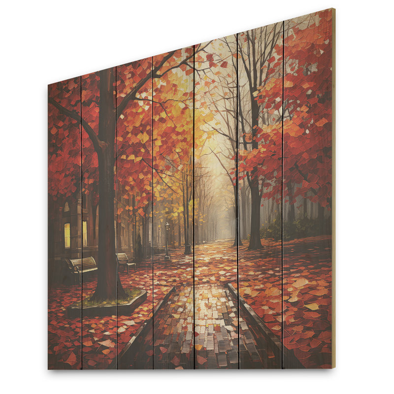 Autumn Park Sycamore Trees - Tree Sycamore On Wood Print, 15" H x 15" W