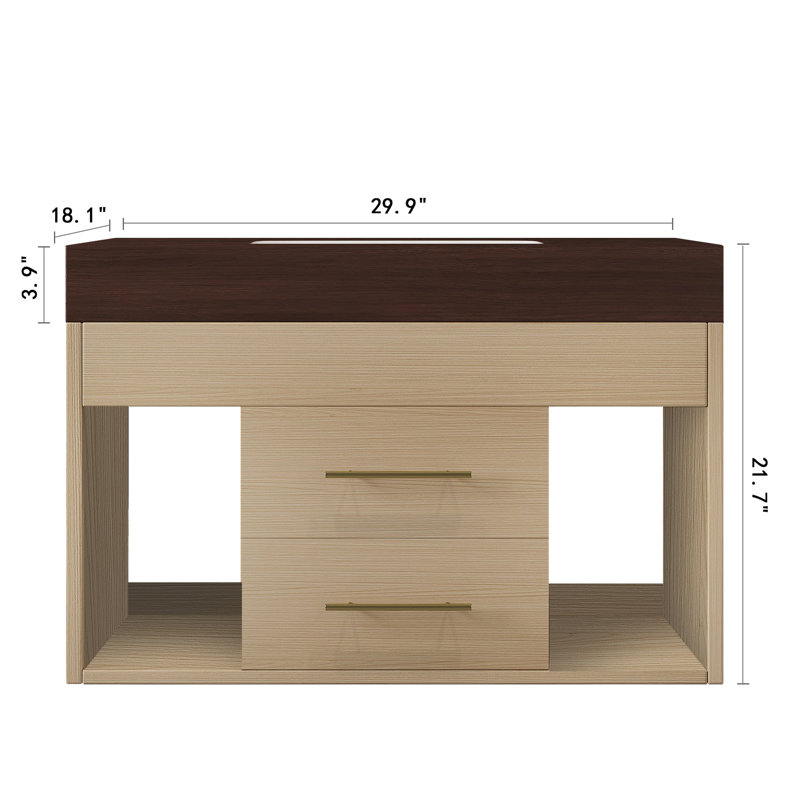 Ensemble de meuble-lavabo mural flottant 29,9 po, Noyer, bois