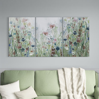 Wildflower Fields - Cadre photo 3 pièces, images multiples sur toile