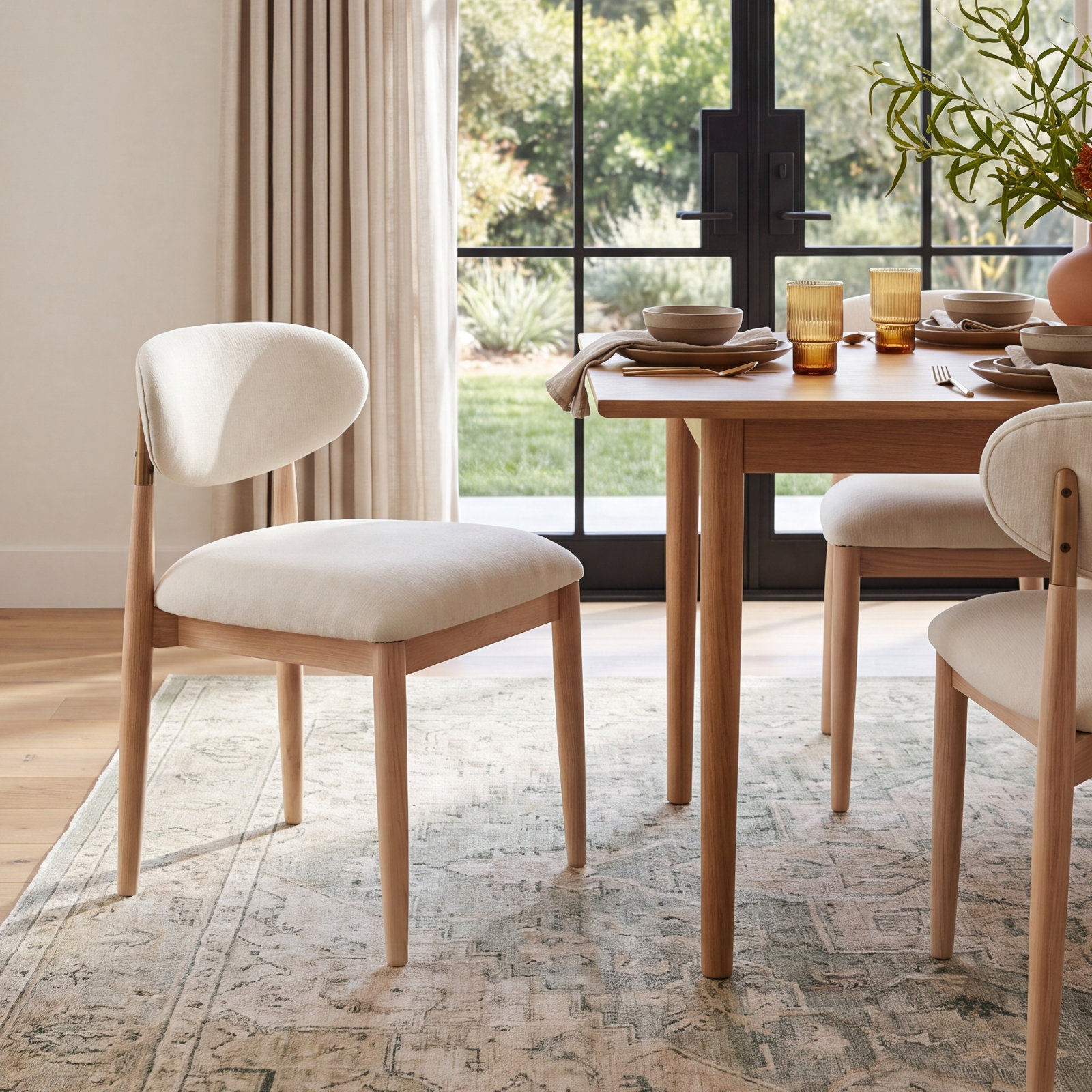 Eligah Performance Upholstered Dining Side Chair, Stained Natural / Brushed Brass, Cream