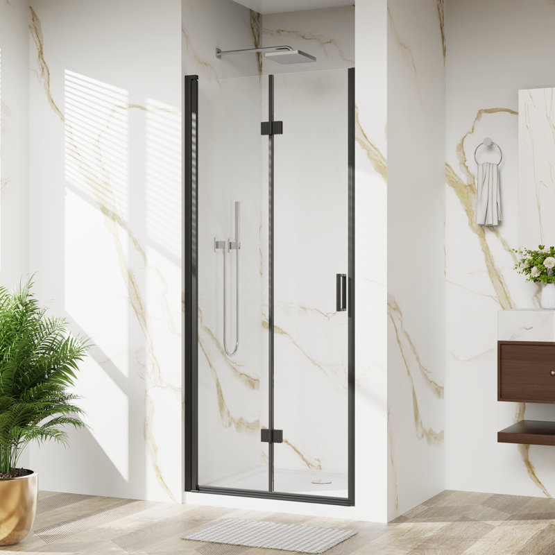 32"x 72" Pivot Bifold Frameless Glass Shower Door,1/4 inch (6mm)Tempered Clear Glass Swing Shower Panel,Reversible Installation