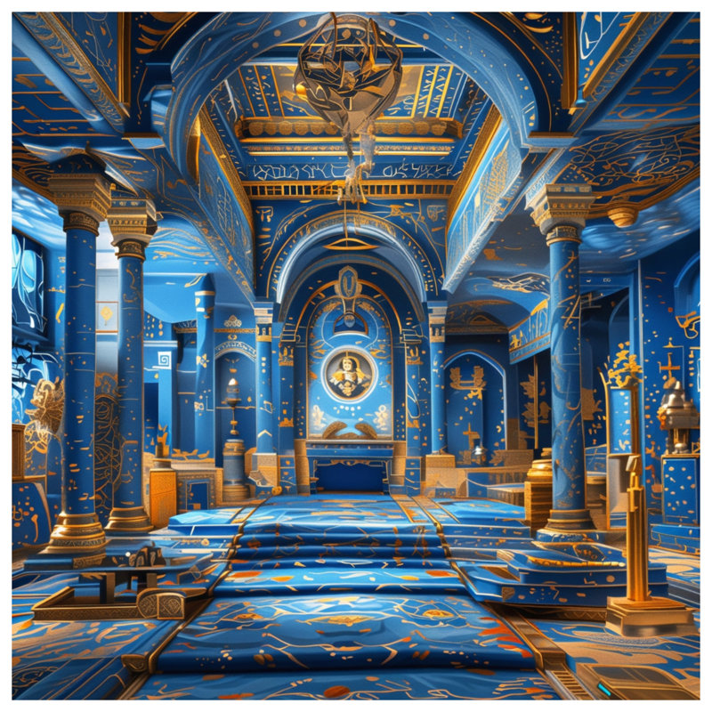 Édredon intérieur orné bleu et bleu, Simple extra long