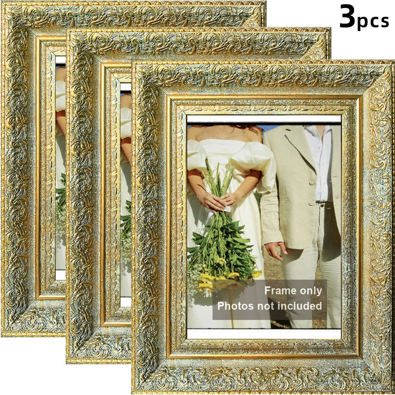 Cadre photo mural 3 pièces 8 "x 10" doré antique pour présentation de photos de mariage, Antique Gold, 8" W x 10" H