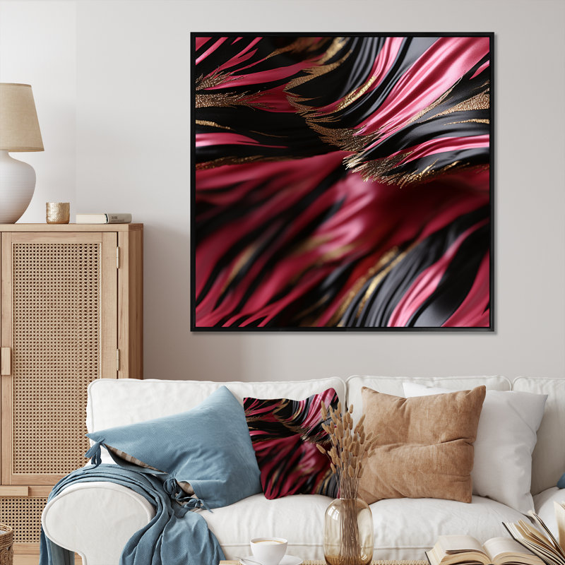 Zèbre rose et noir fractal I - impression d'art abstrait mural, Cadre flottant noir, H 30 po x l 30 po x P 1,5 po