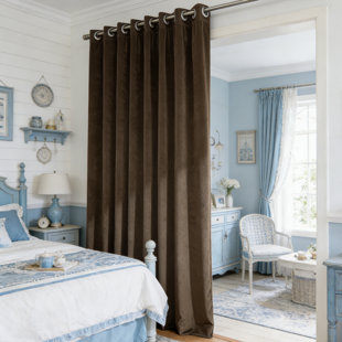 Grommet Velvet Curtains, 1 Panel - Super Soft Light Filtering Drapes, Noise Reducing & Privacy Protection Velvet Window Curtains for Living Room, Bedroom