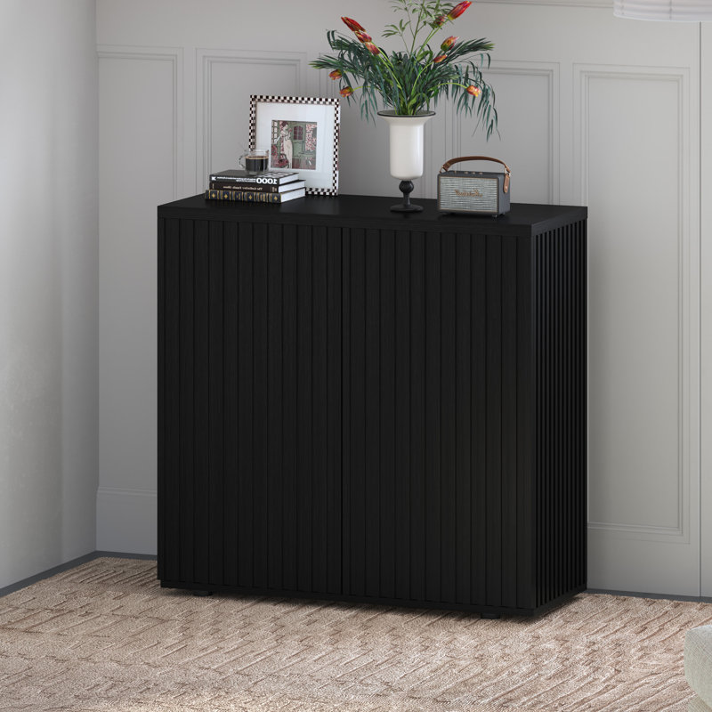 Buffet décoratif avec rangement, buffet cannelé avec tablettes réglables, Noir