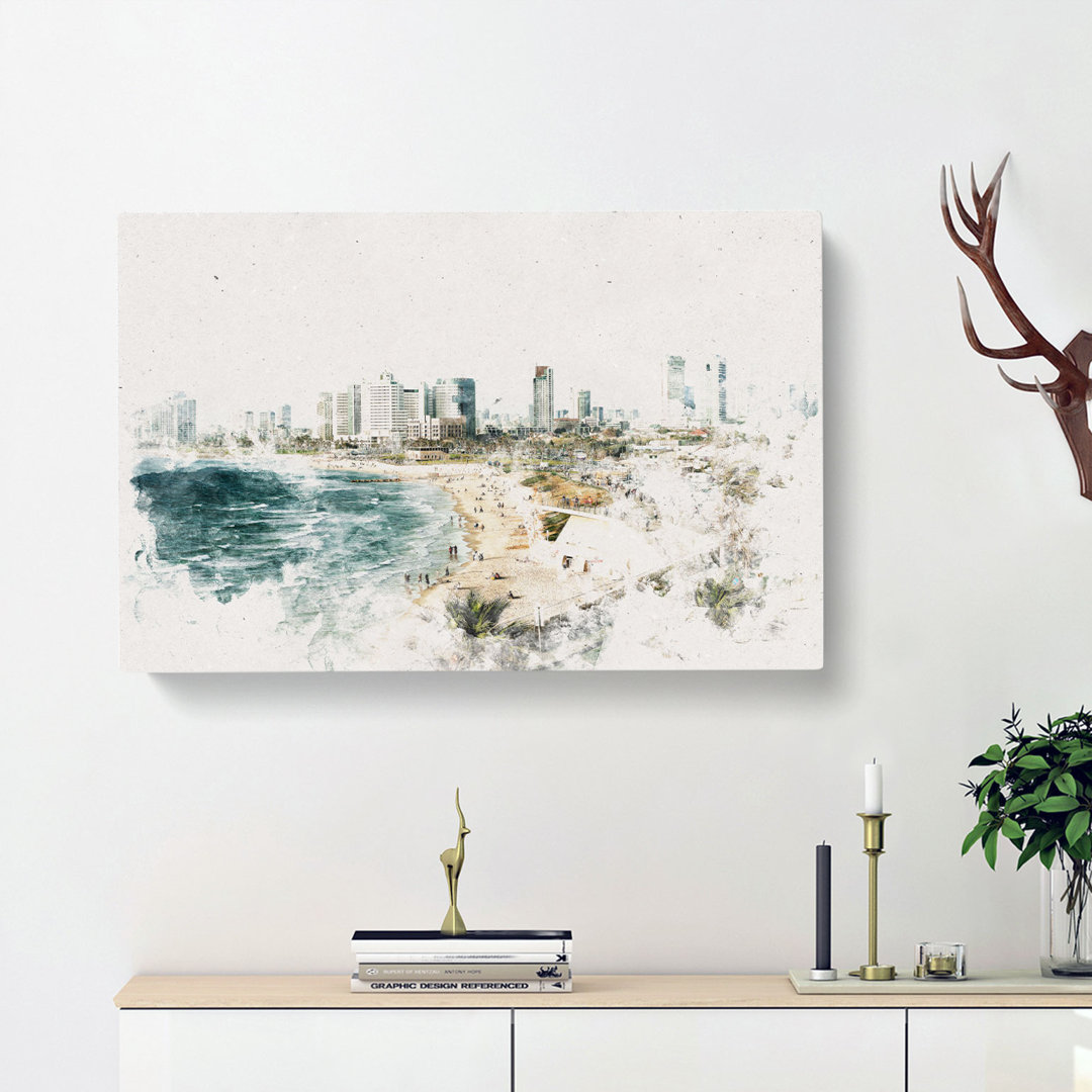 Tel Aviv Israel Skyline Watercolour - Wrapped Canvas