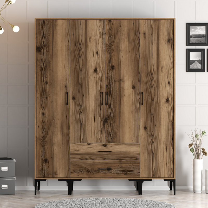 Berend 4 Door Manufactured Wood Wardrobe, Walnut