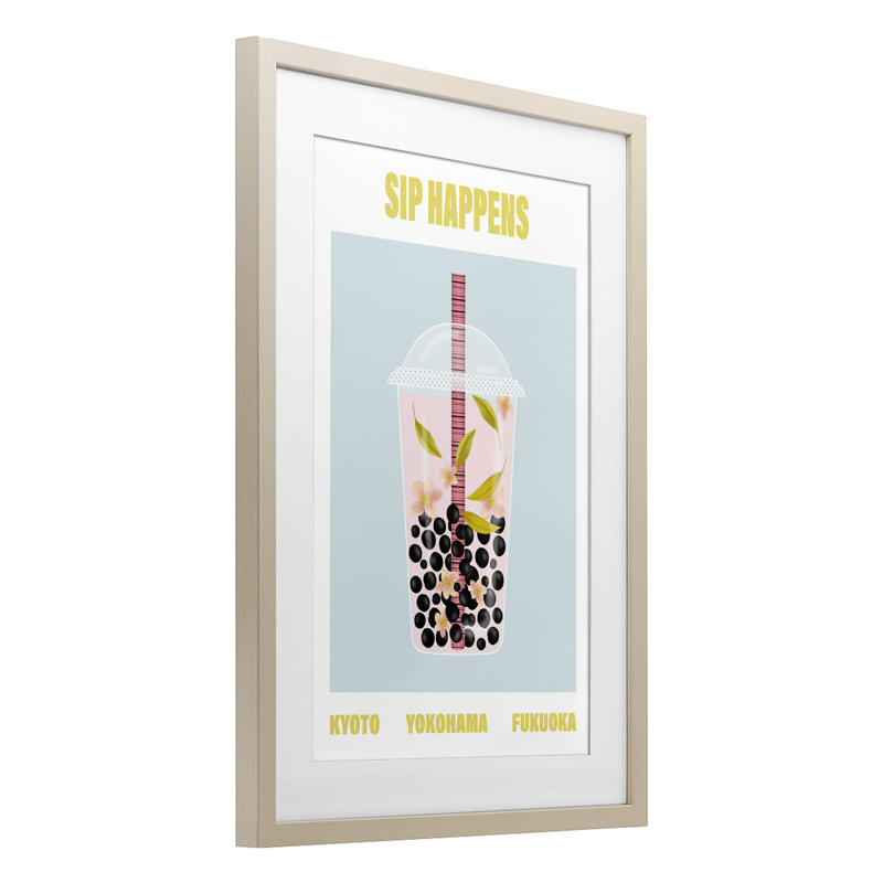«Sip Happens Boba Tea», reproduction encadrée sous verre, design par A Barefoot Stylist, H 23 po x l 17 po